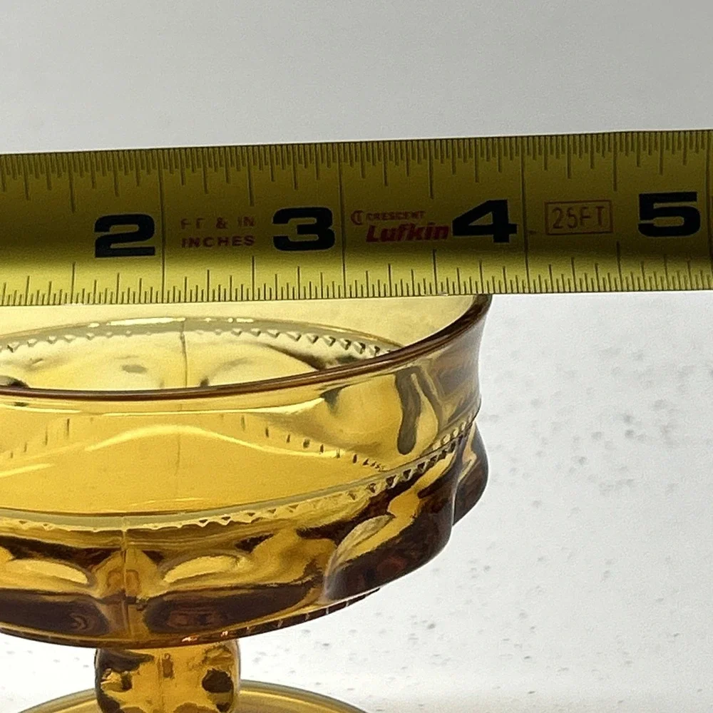 Vintage Amber Glass Pedestal Dessert Bowl | Pressed Glass Sherbet Compote‎
